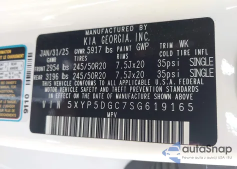 2025 Kia Telluride Sx Prestige X-Line из США, поврежденный, VIN 5XYP5DGC7SG619165